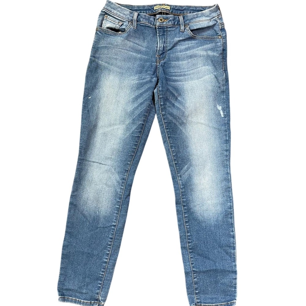 Guess‎ Los Angeles Slim Straight Jeans Size 29 Medium Wash Stretch Distressed